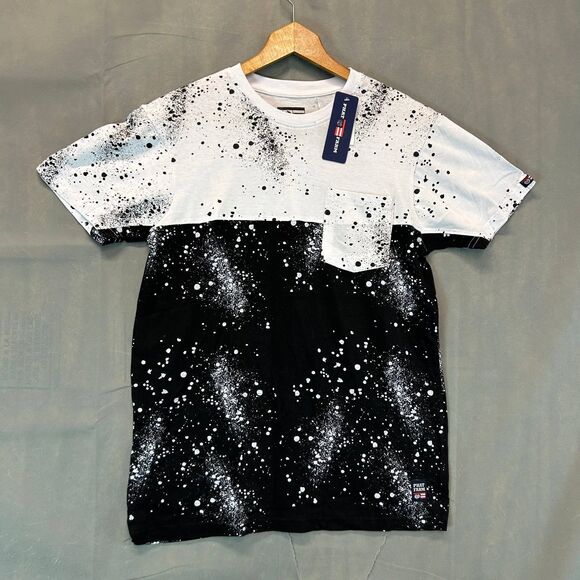 Phat Farm T-Shirt Men’s Size Small Black White Paint Splatter Graphic Tee Pocket - Picture 1 of 7